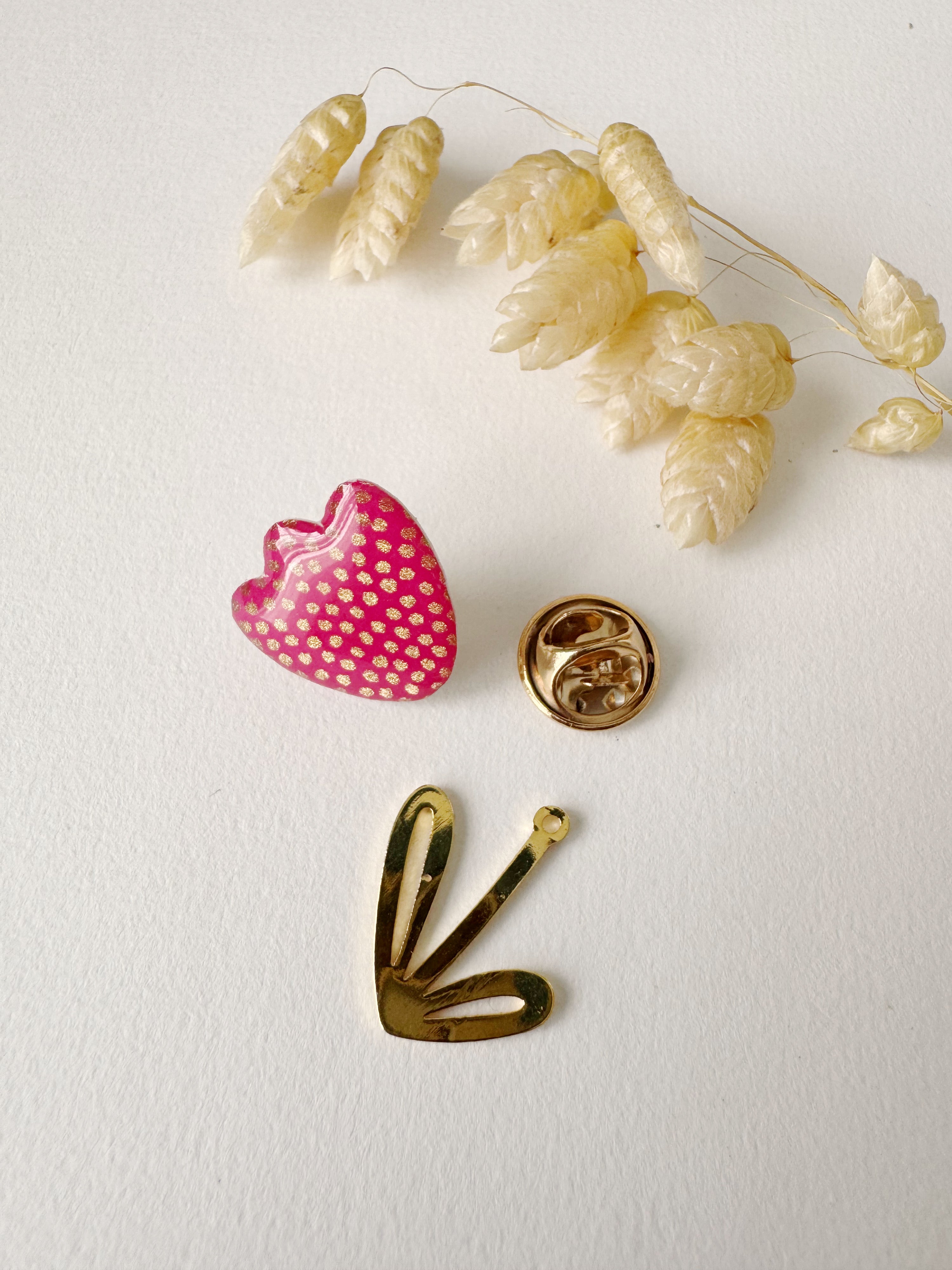 Broche modulable LOUISE, rose, doré, motif pois