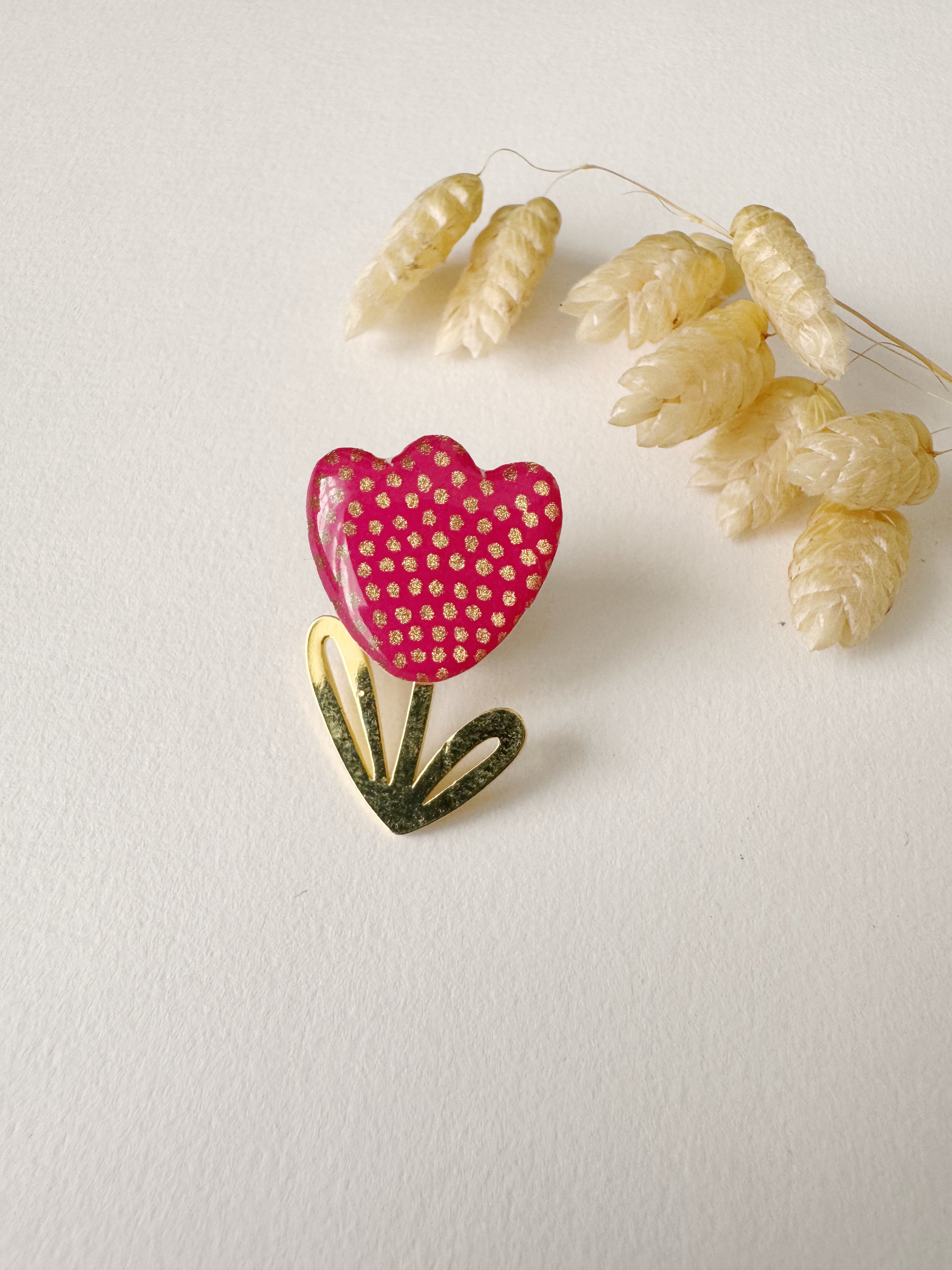 Broche modulable LOUISE, rose, doré, motif pois