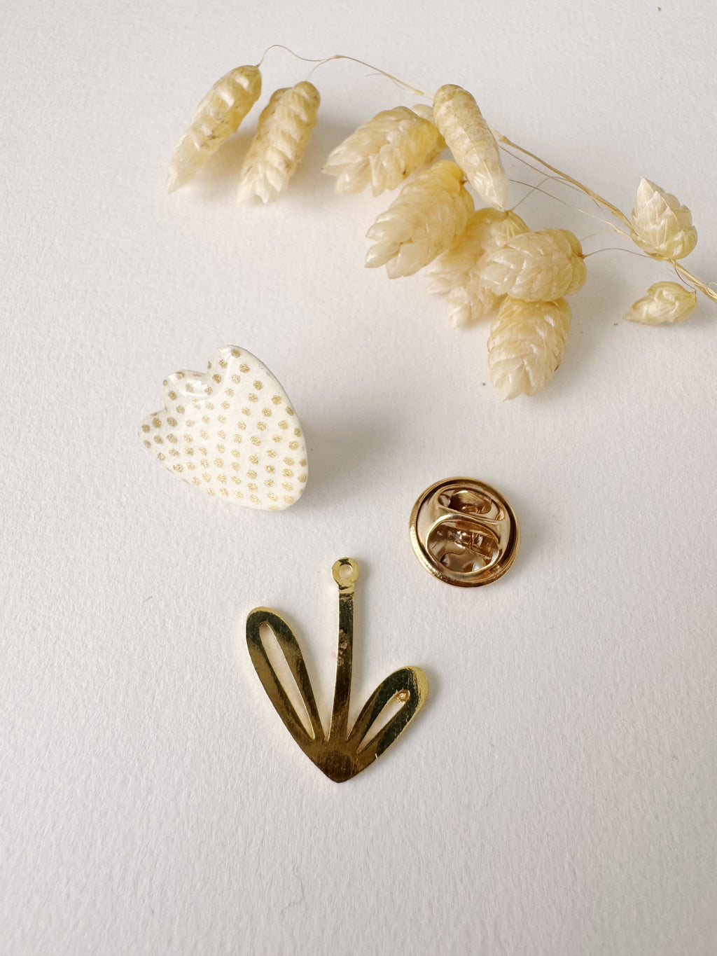 Broche modulable LOUISE, blanc, doré, motif pois