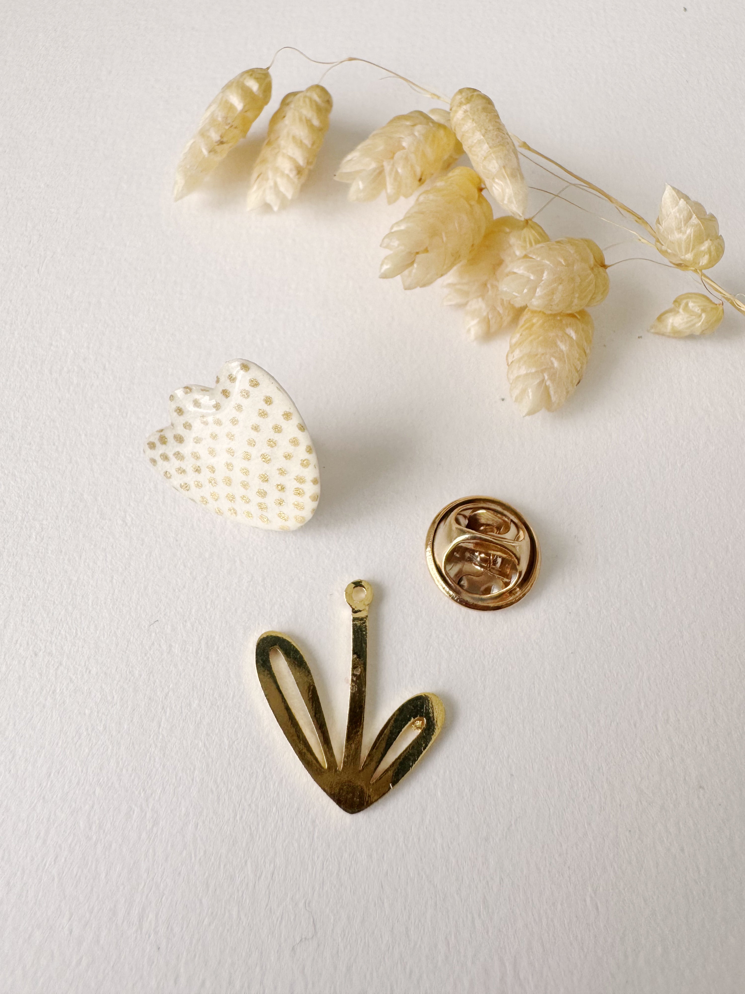 Broche modulable LOUISE, blanc, doré, motif pois