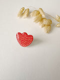 Broche fleur TULI, rose saumon orangé, doré, motif pois