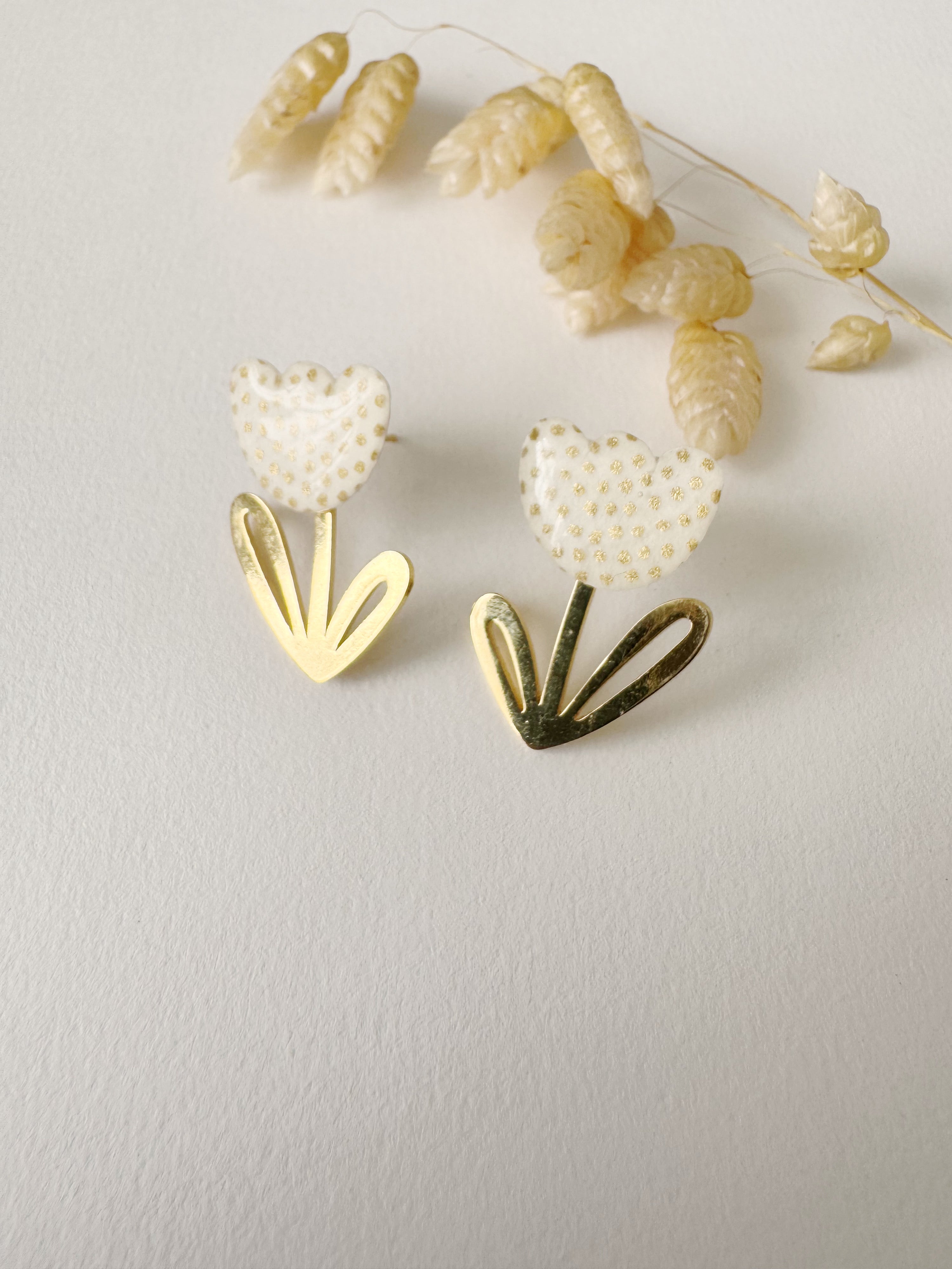 Boucles modulables LOUISE, blanc, doré, motif pois