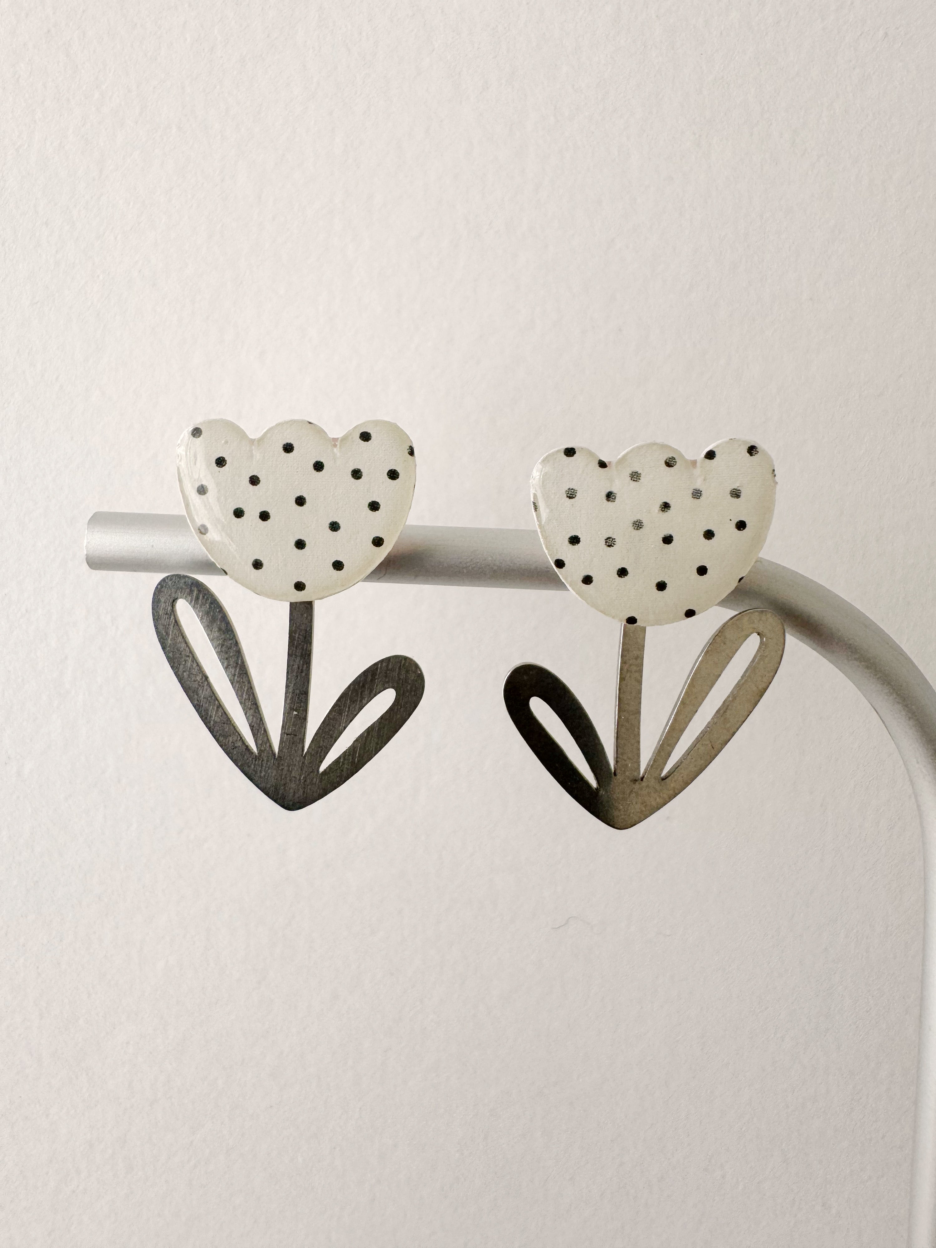 Boucles modulables LOUISE, blanc, noir, argenté, motif pois