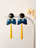 Boucles pendantes LILO, noir, bleu pétrole, jaune moutarde