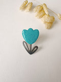 Broche modulable LOUISE, bleu turquoise, blanc, argenté, motif pois