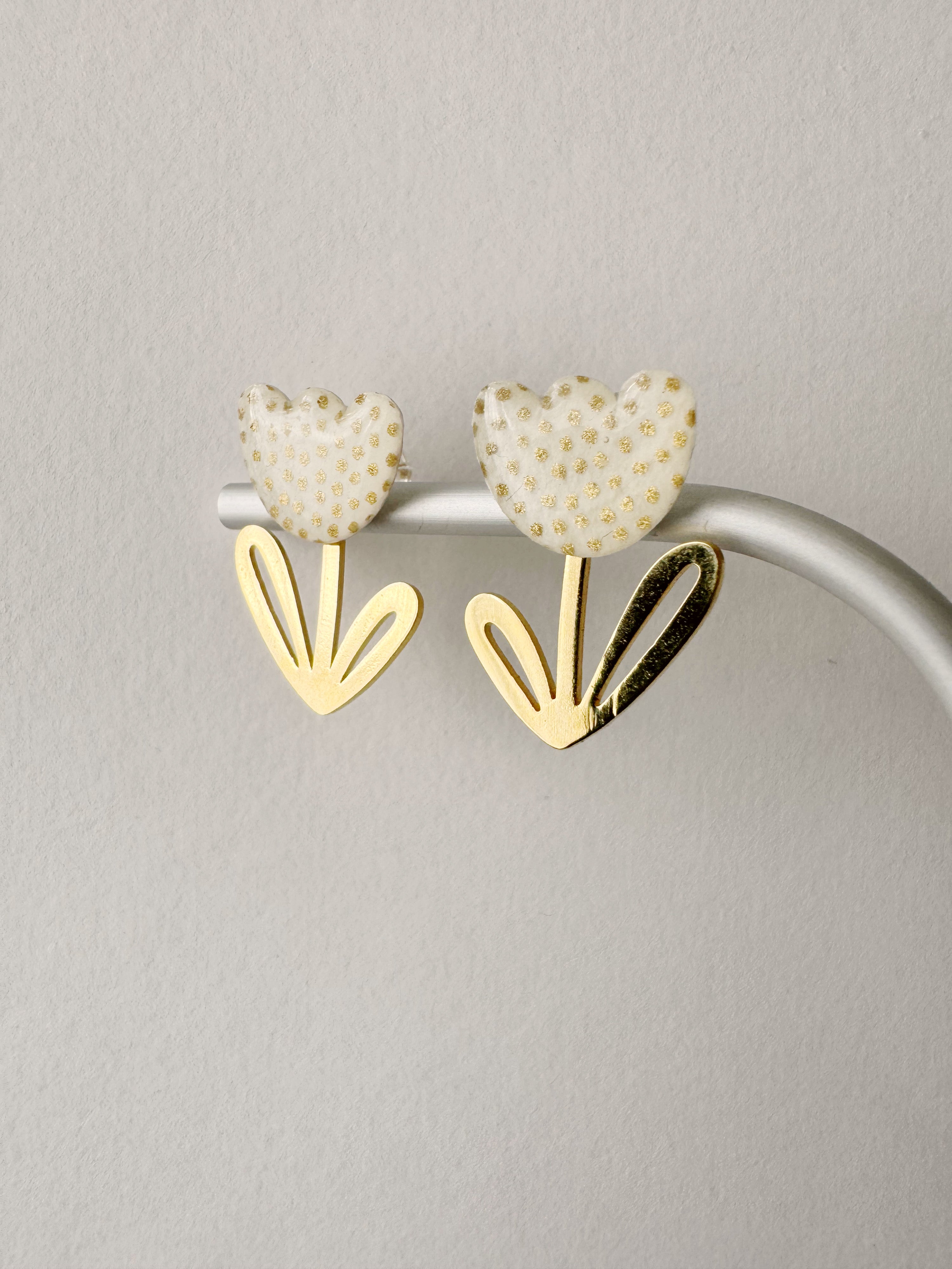 Boucles modulables LOUISE, blanc, doré, motif pois