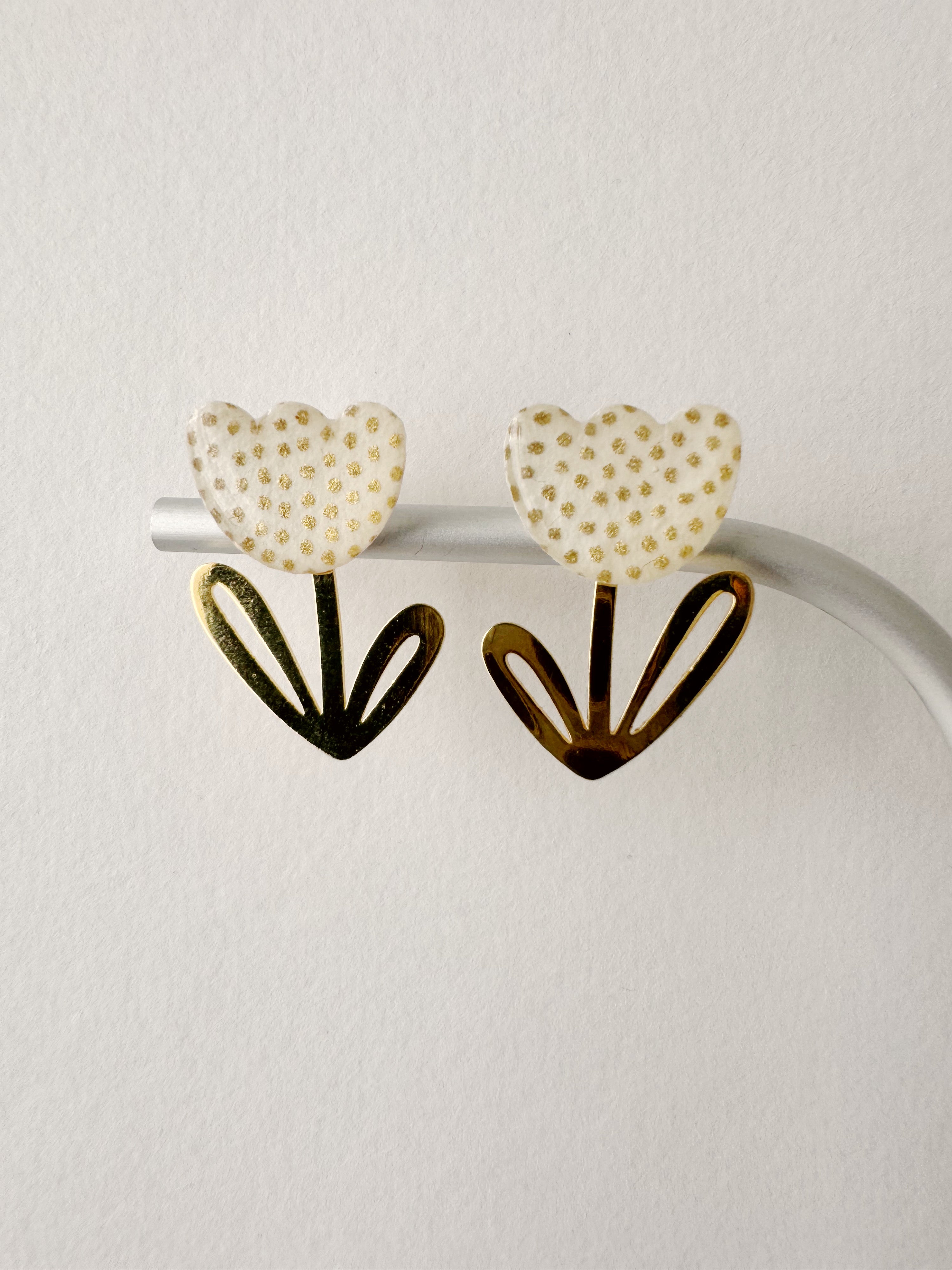 Boucles modulables LOUISE, blanc, doré, motif pois