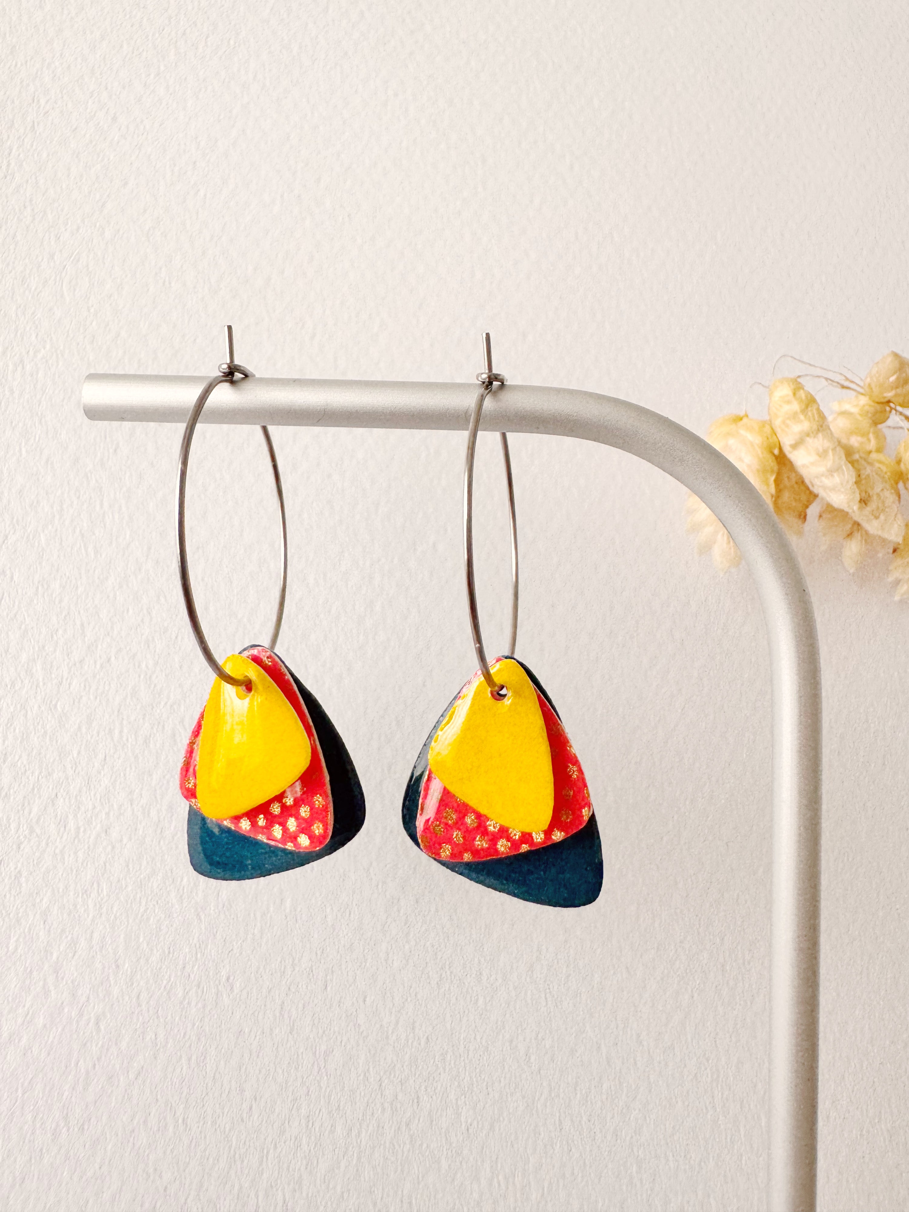 Boucles créoles PEPITA, bleu pétrole, rose, jaune