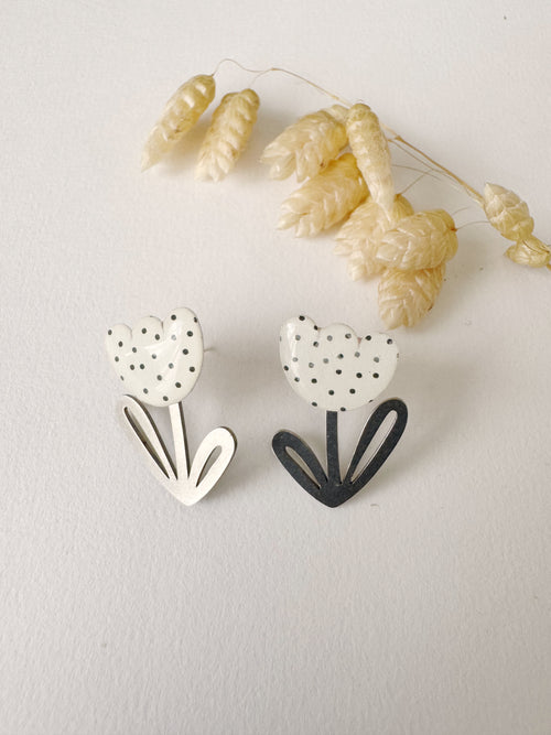 Boucles modulables LOUISE, blanc, noir, argenté, motif pois