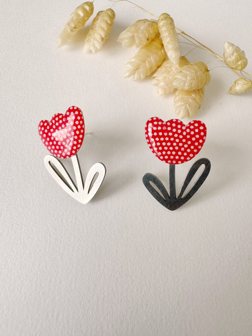 Boucles modulables LOUISE, rouge, blanc, argenté, motif pois