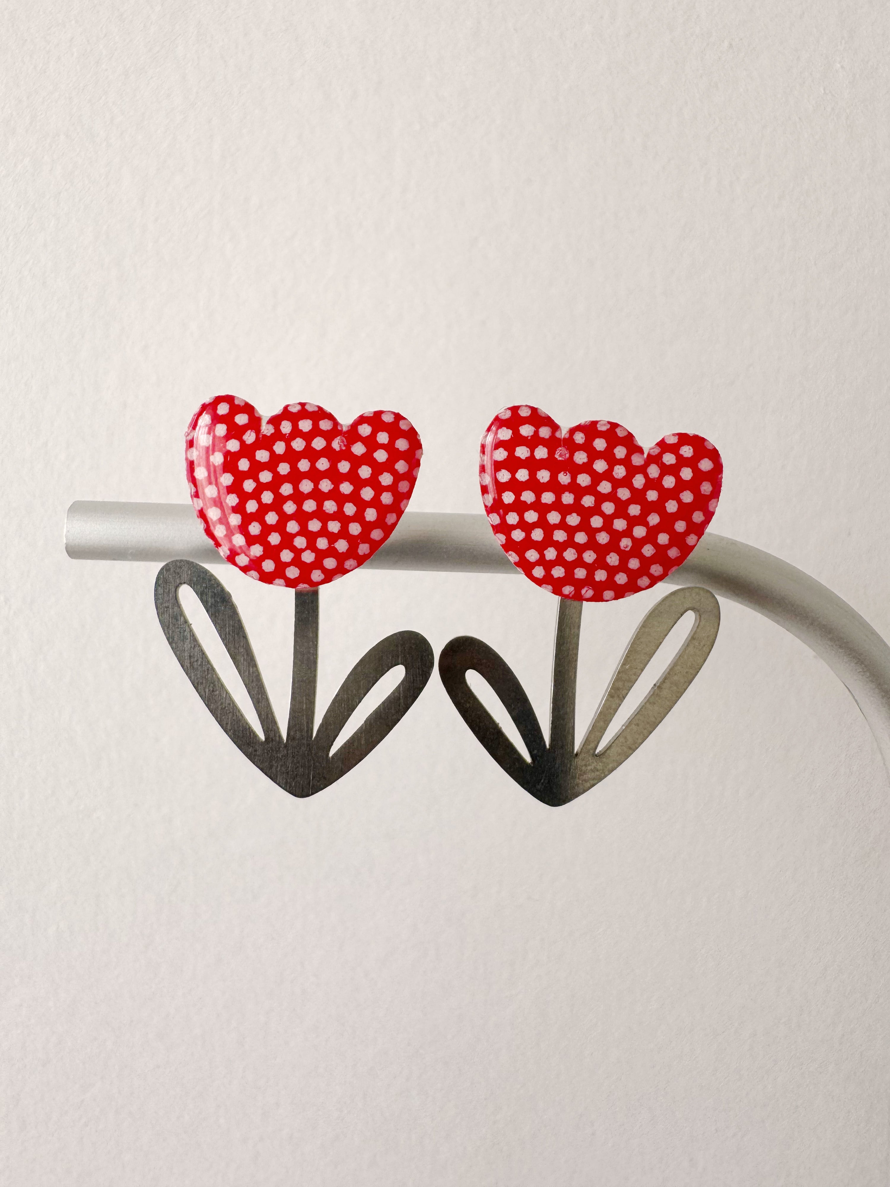 Boucles modulables LOUISE, rouge, blanc, argenté, motif pois