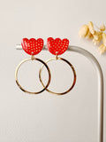 Boucles pendantes MALIA, rouge orangé, doré, motif pois