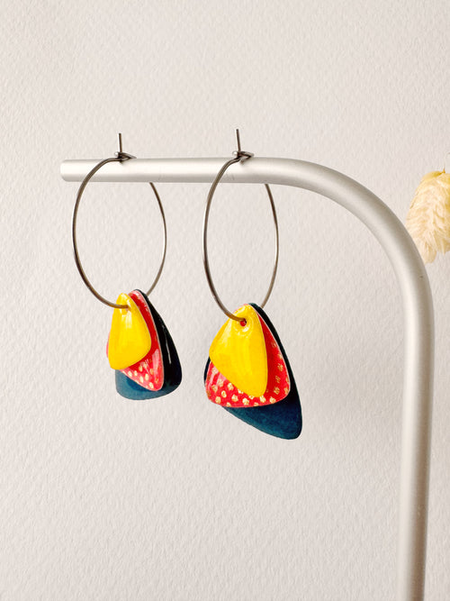 Boucles créoles PEPITA, bleu pétrole, rose, jaune