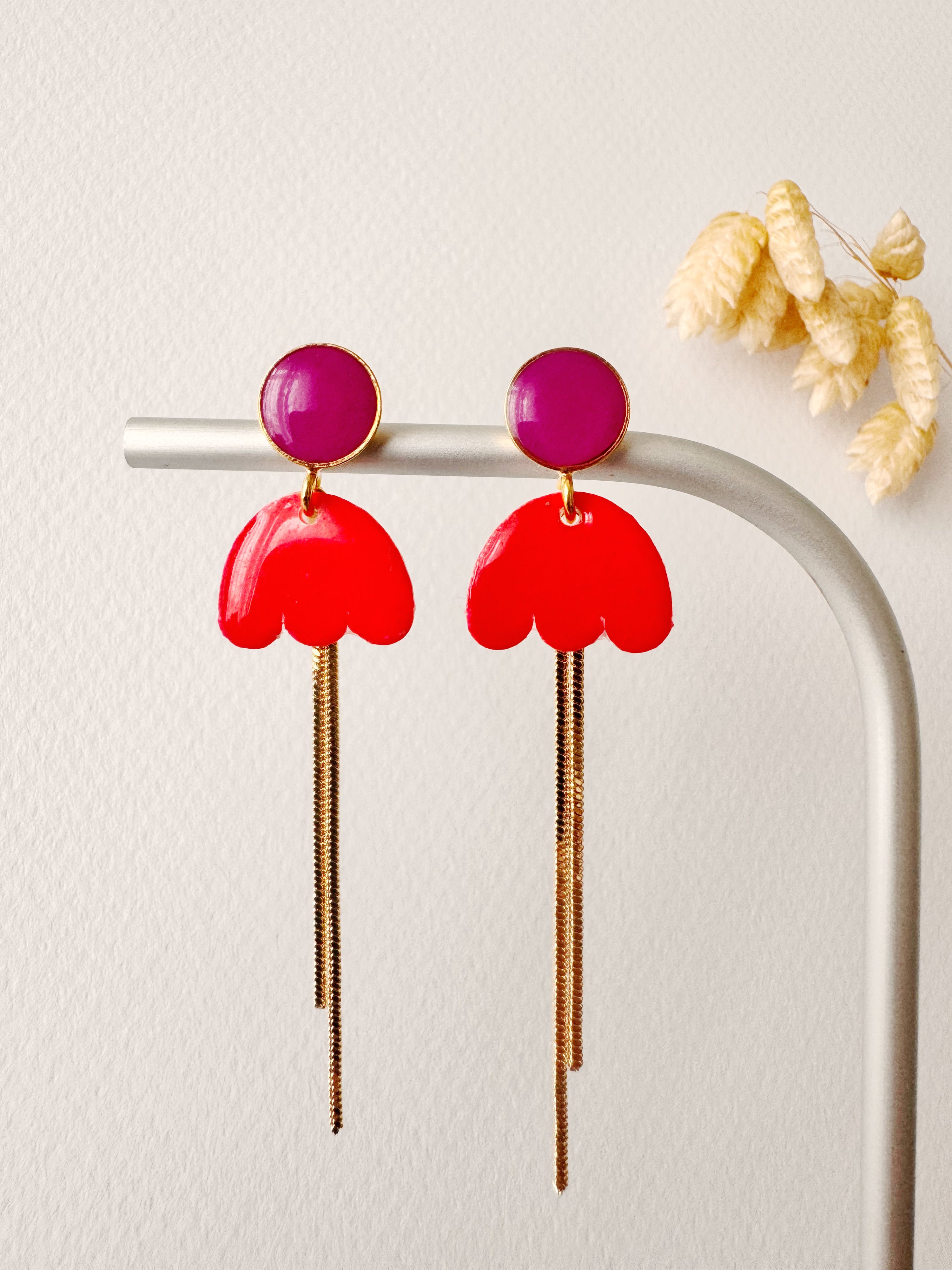 Boucles pendantes KIKO, violet, rouge, doré