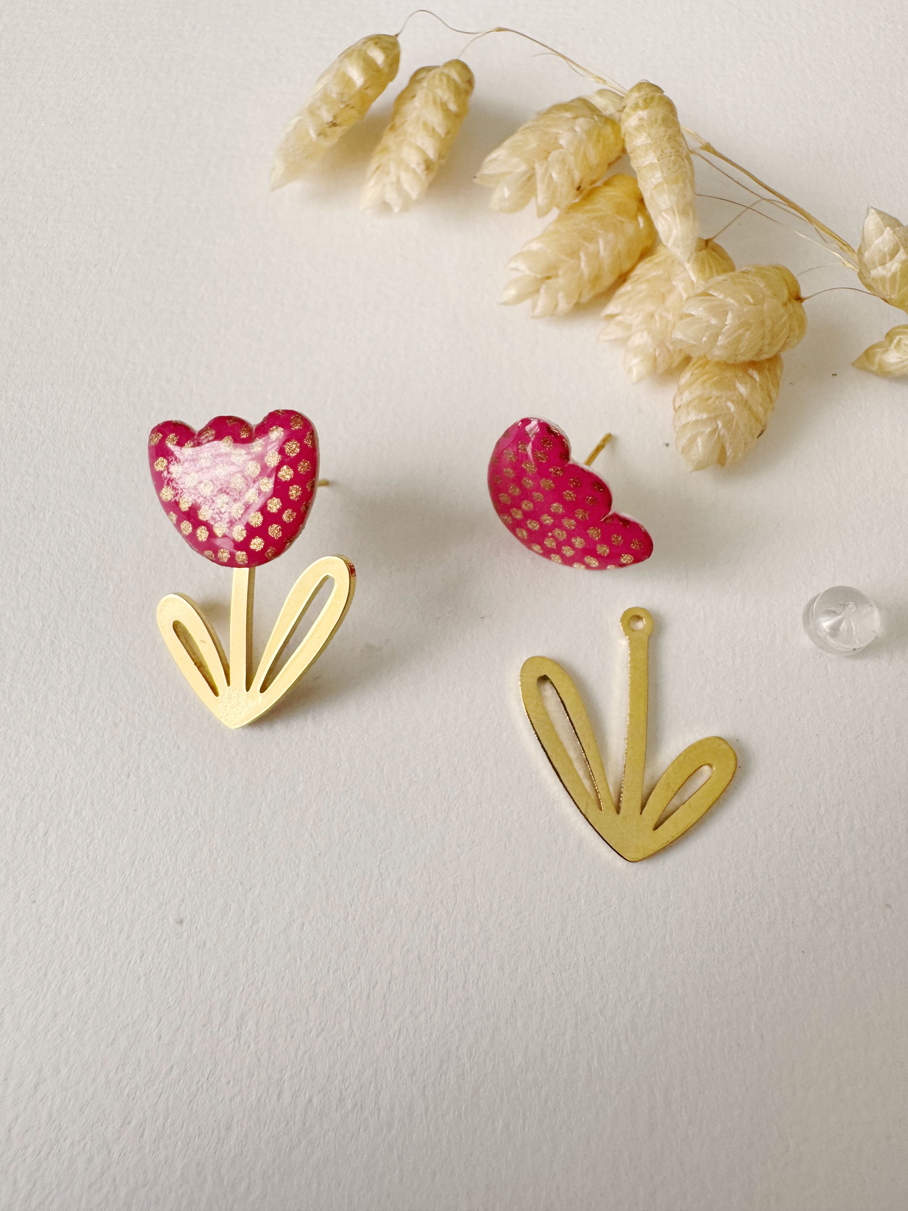 Boucles modulables LOUISE, rose, doré, motif pois