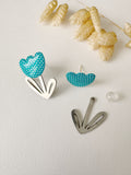 Boucles modulables LOUISE, bleu turquoise, blanc, argenté, motif pois
