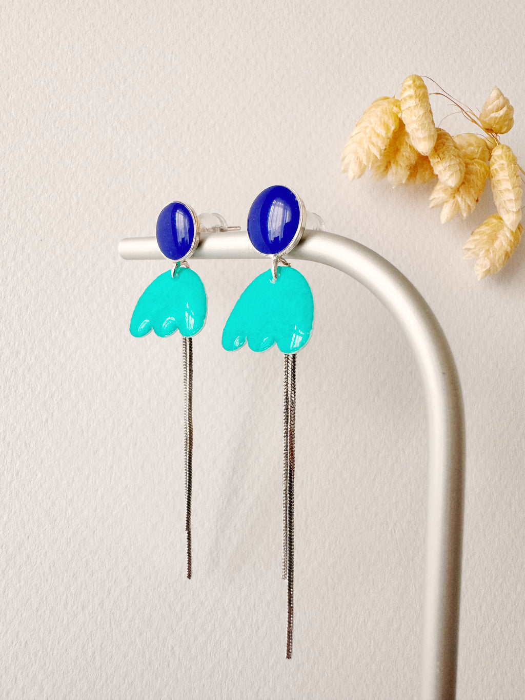 Boucles pendantes KIKO, bleu roi, bleu vert, argenté