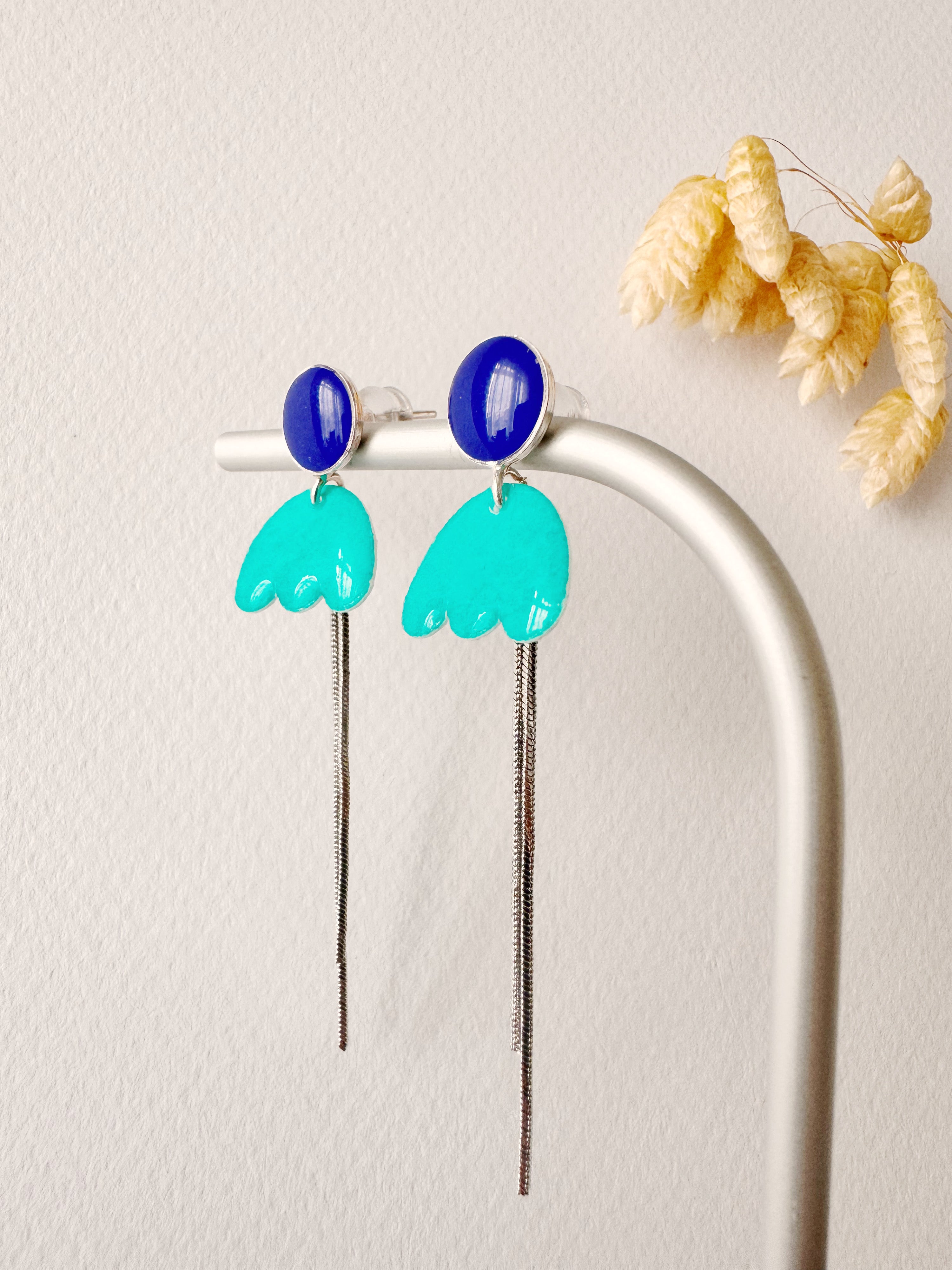 Boucles pendantes KIKO, bleu roi, bleu vert, argenté