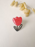 Broche modulable LOUISE, rouge, blanc, argenté, motif pois