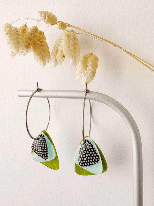Boucles créoles PEPITA, vert, bleu clair, noir, argenté