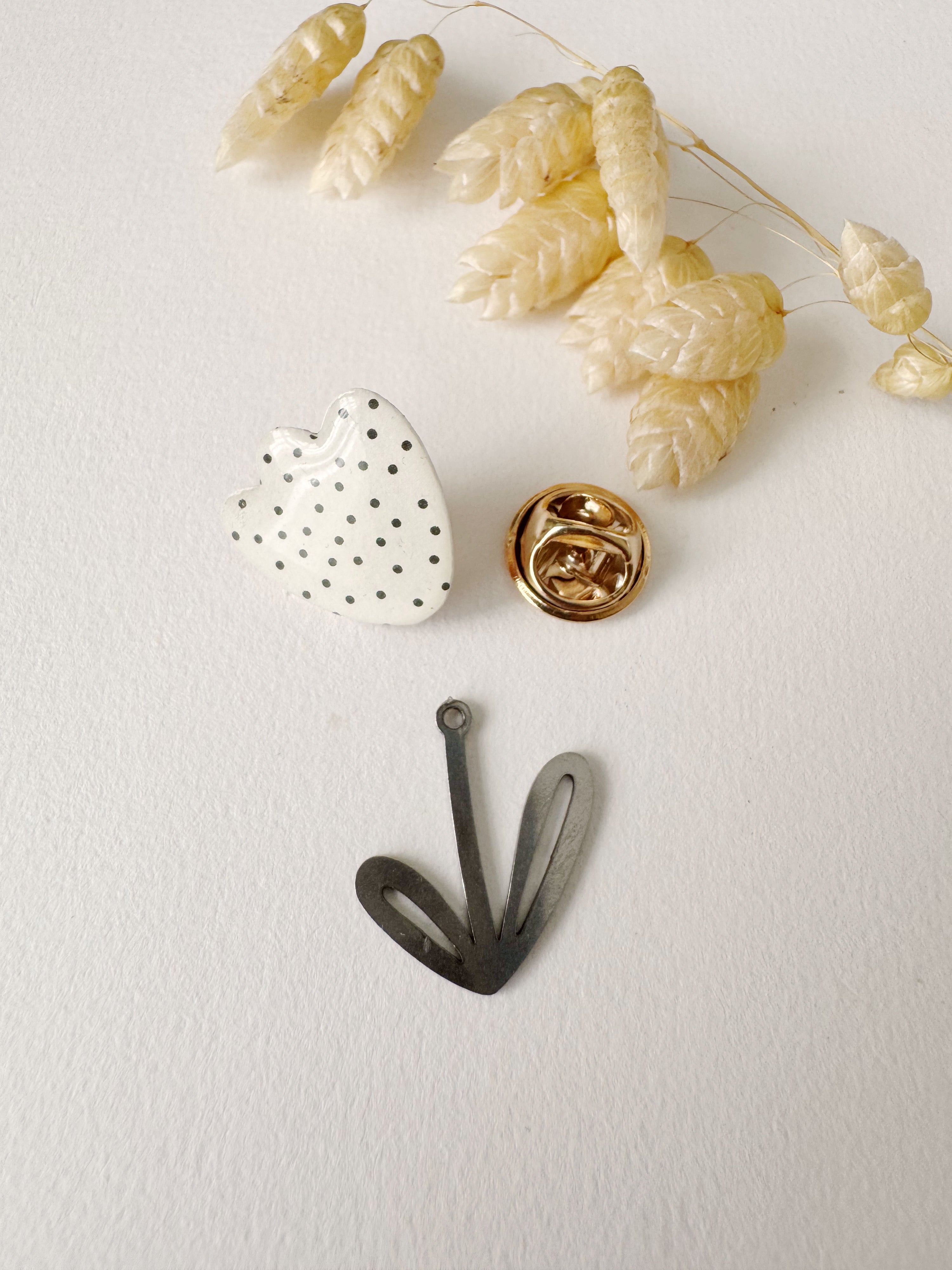 Broche modulable LOUISE, blanc, noir, argenté, motif pois
