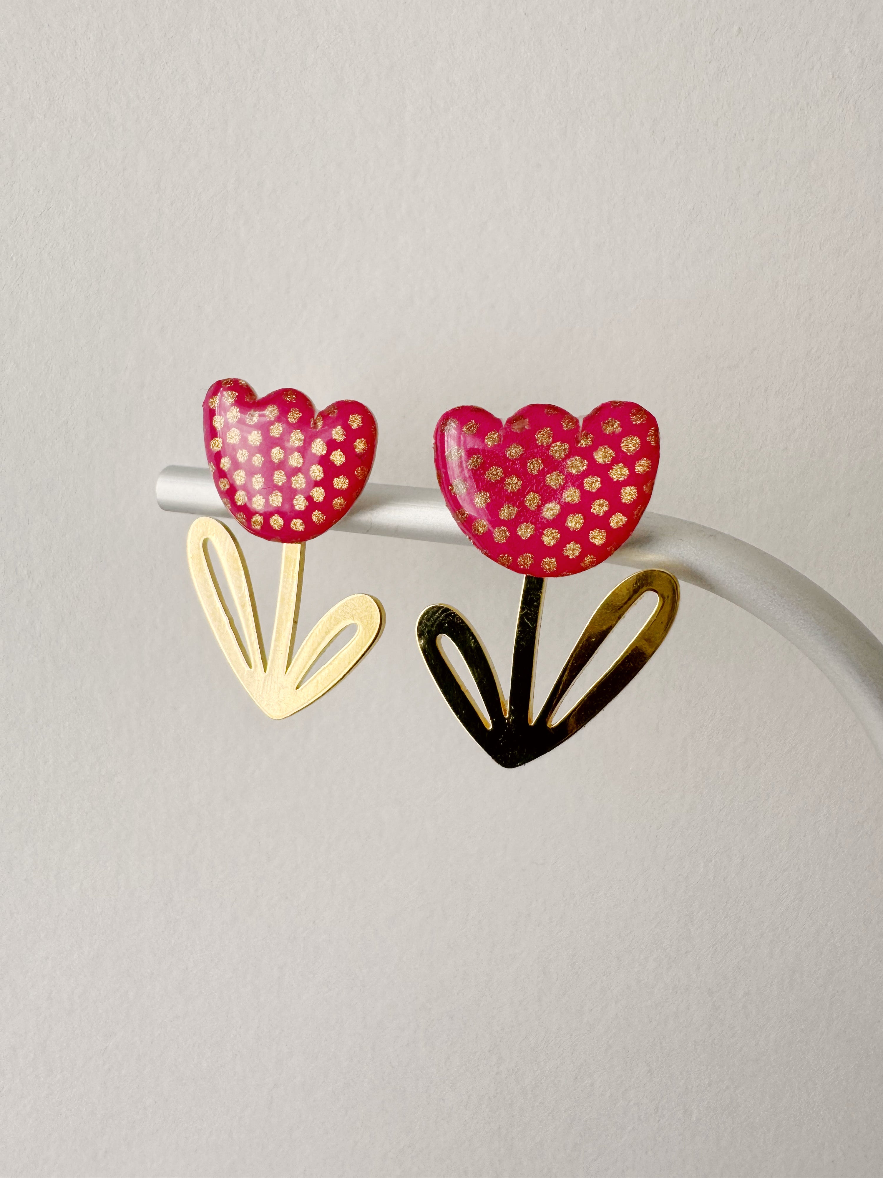 Boucles modulables LOUISE, rose, doré, motif pois