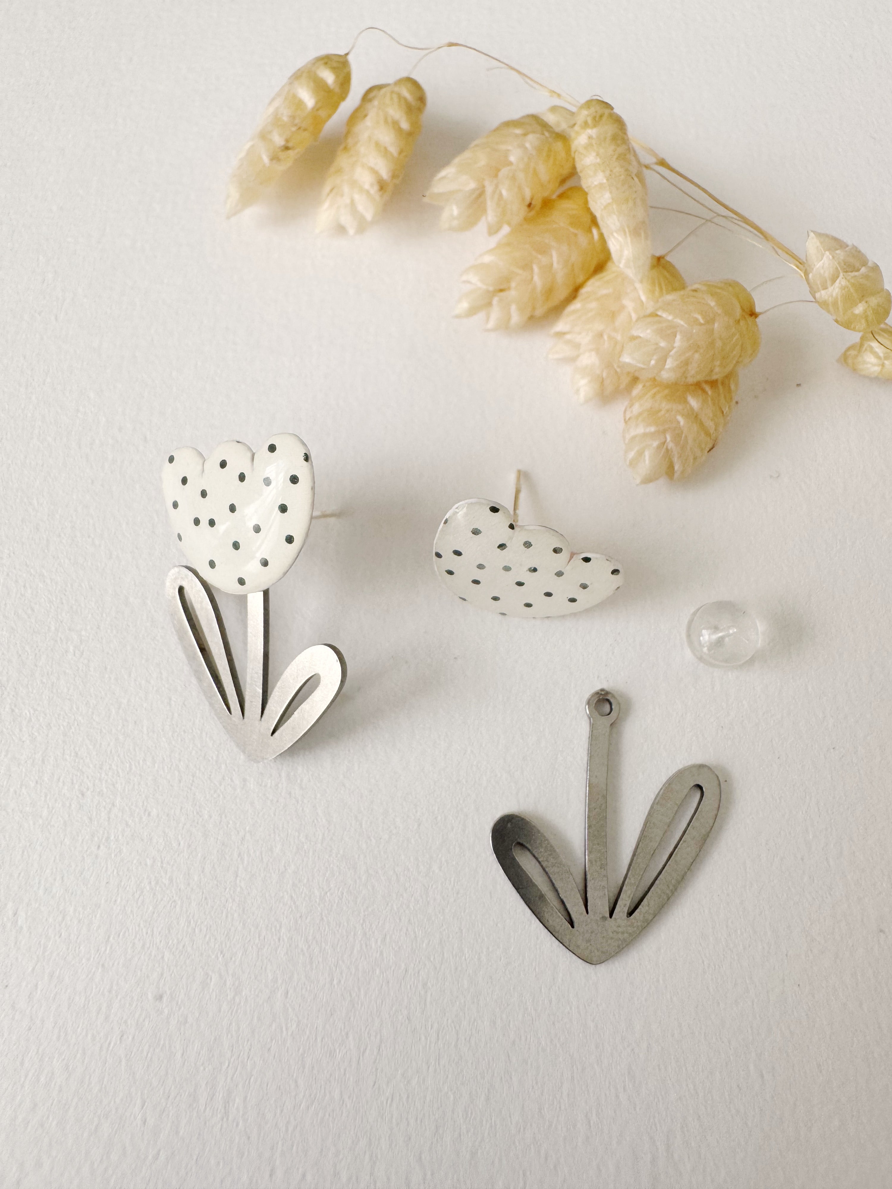 Boucles modulables LOUISE, blanc, noir, argenté, motif pois
