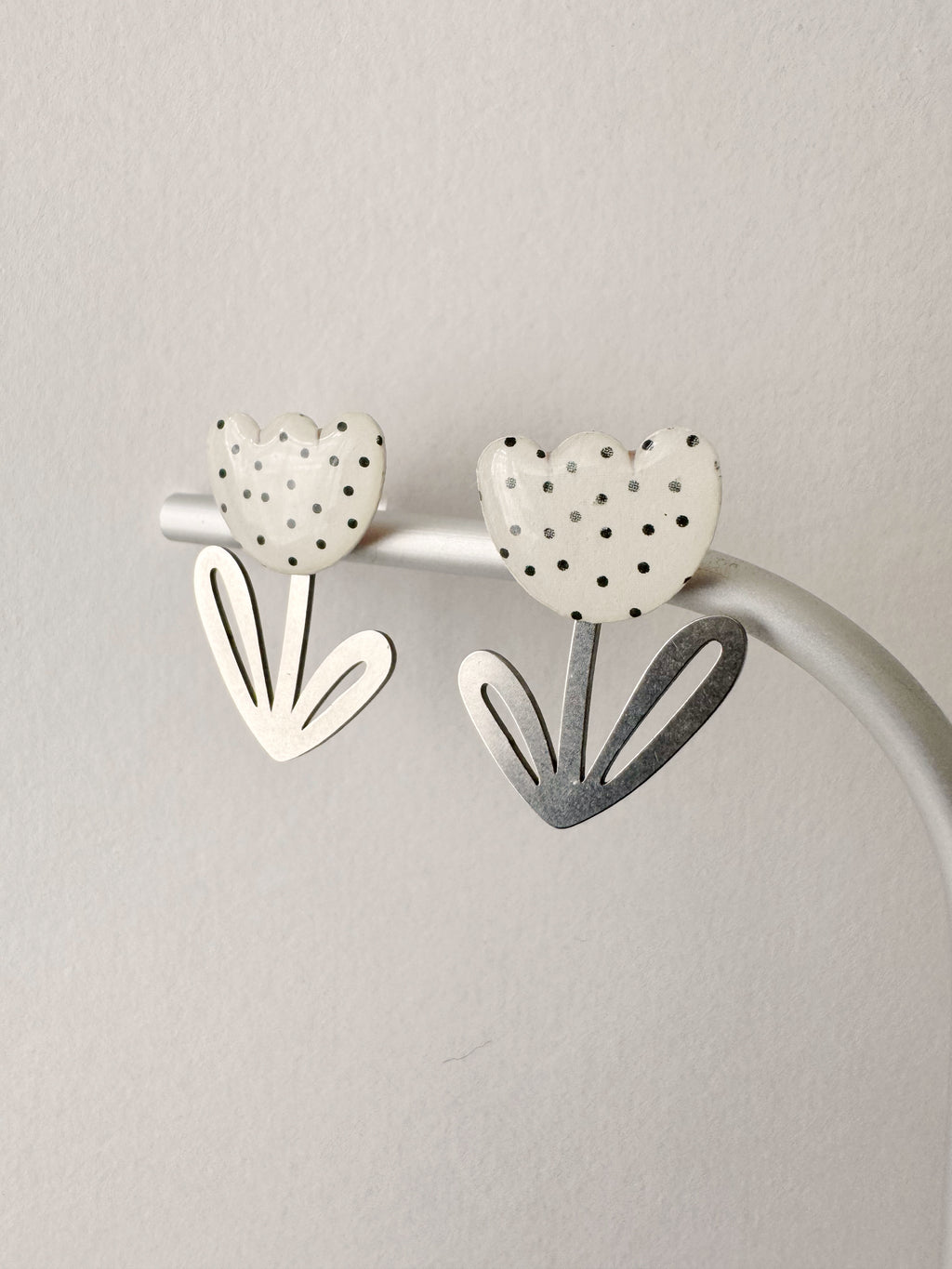 Boucles modulables LOUISE, blanc, noir, argenté, motif pois