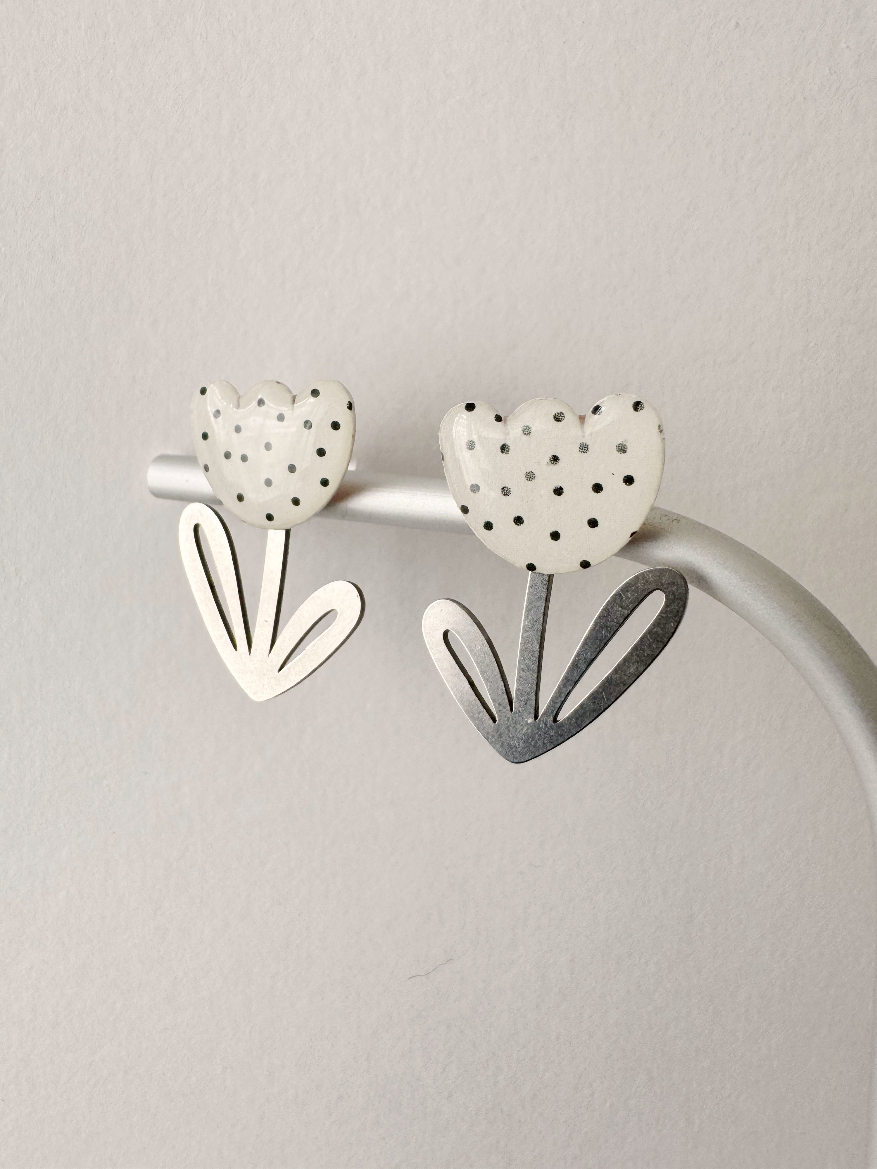Boucles modulables LOUISE, blanc, noir, argenté, motif pois