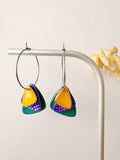 Boucles créoles PEPITA, vert bleu, bleu, jaune moutarde
