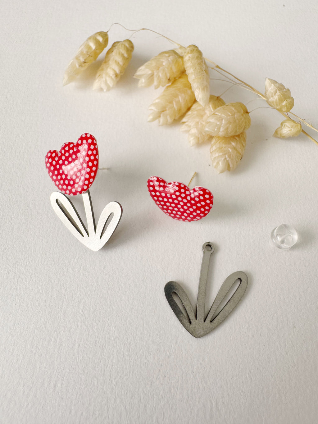 Boucles modulables LOUISE, rouge, blanc, argenté, motif pois
