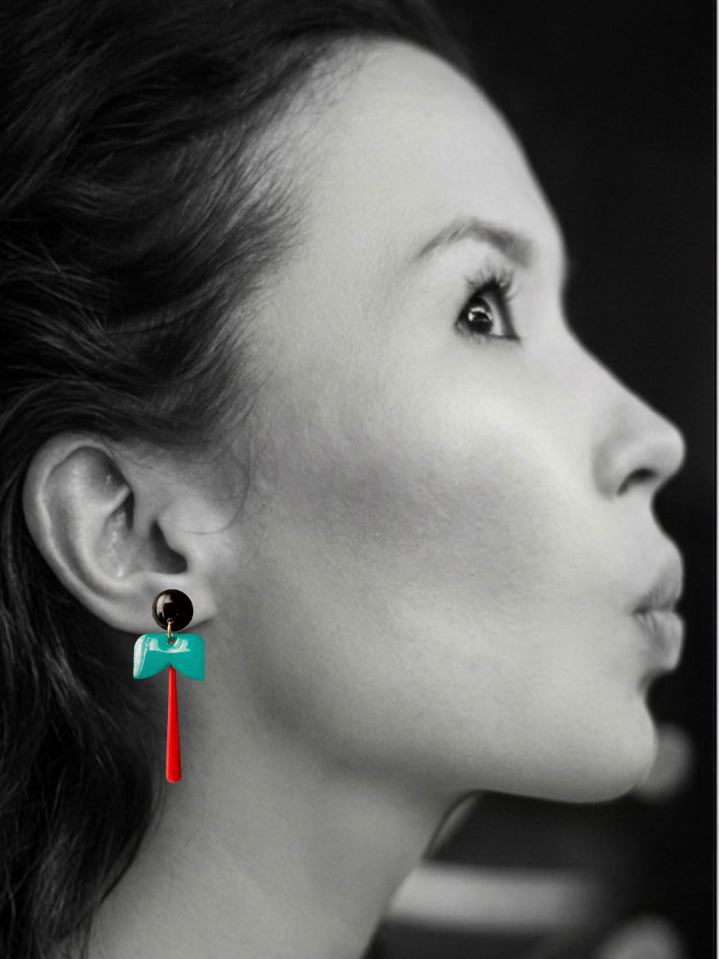 Boucles pendantes LILO, noir, blanc, motif pois