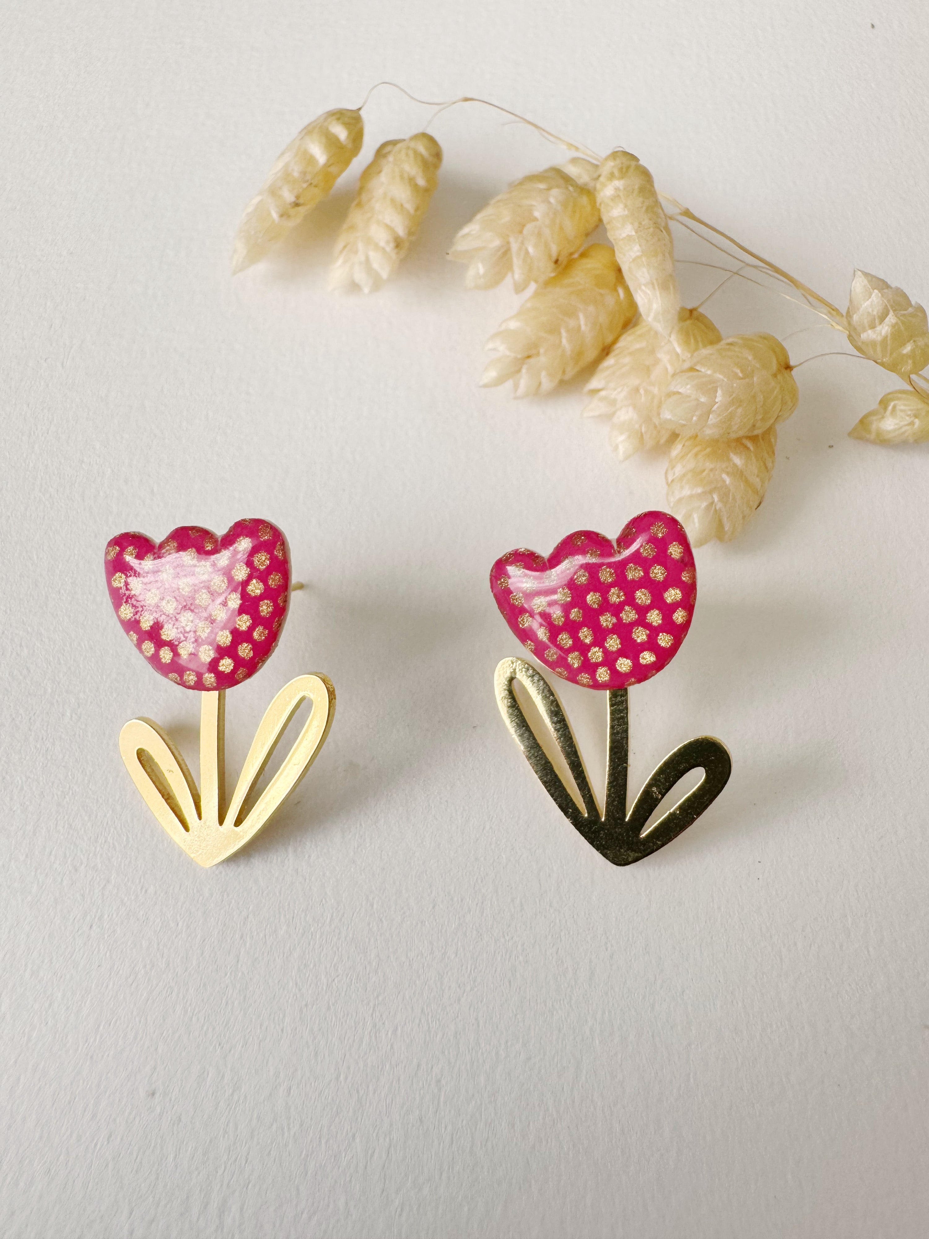 Boucles modulables LOUISE, rose, doré, motif pois