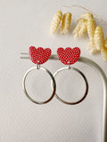 Boucles pendantes MALIA, rouge, blanc, argenté, motif pois