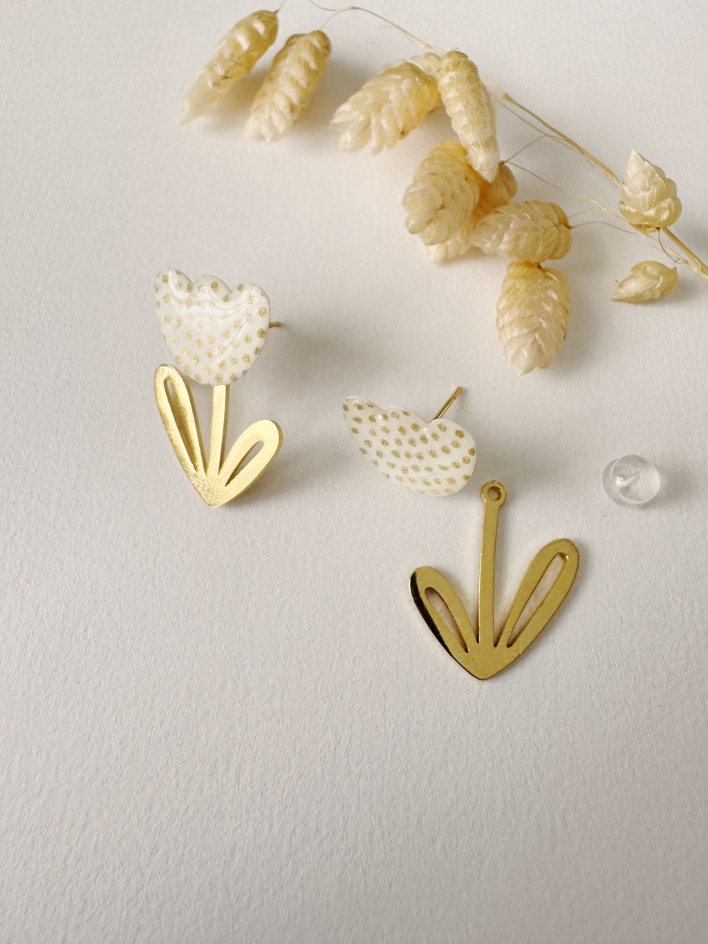 Boucles modulables LOUISE, blanc, doré, motif pois