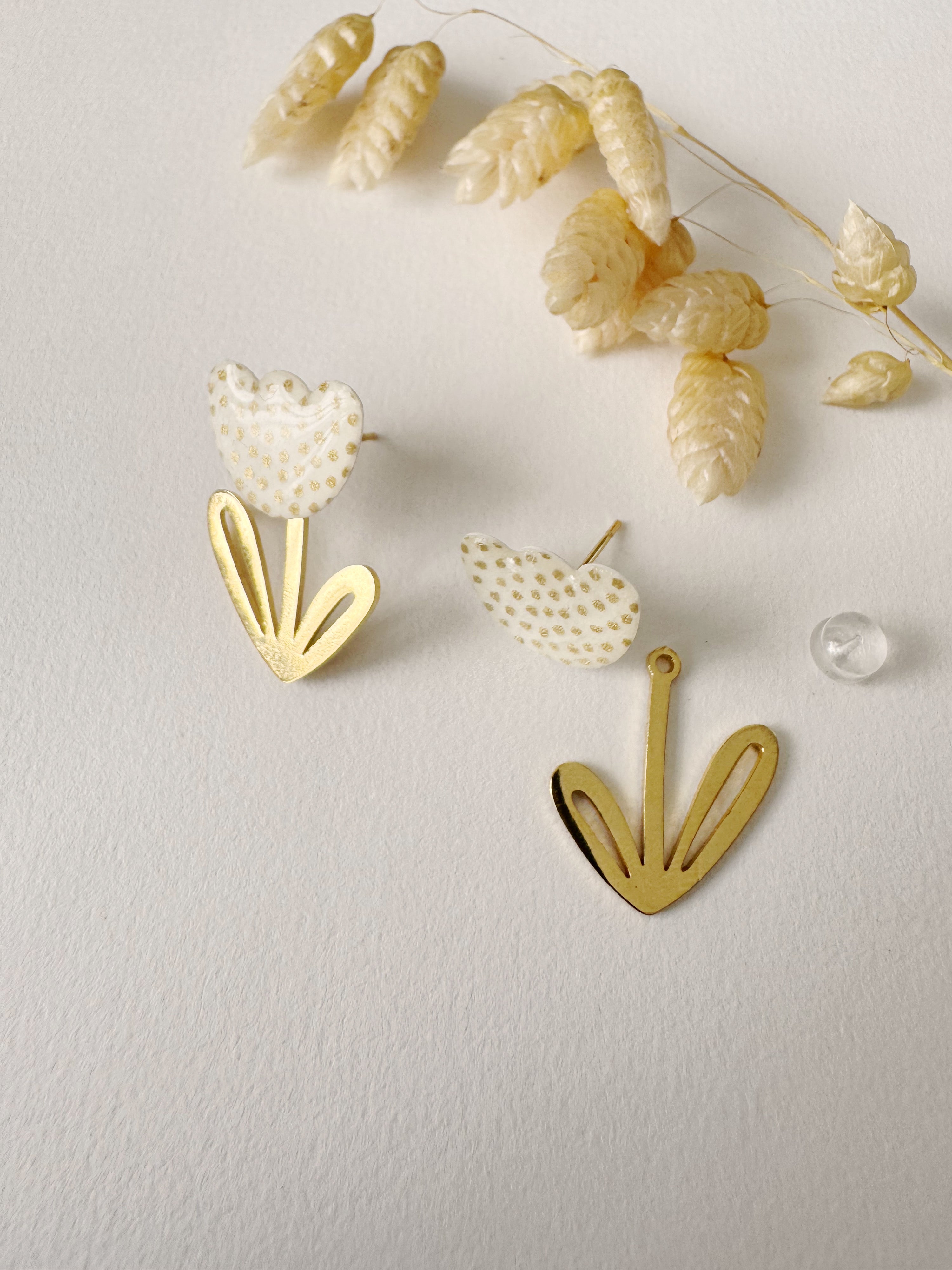 Boucles modulables LOUISE, blanc, doré, motif pois