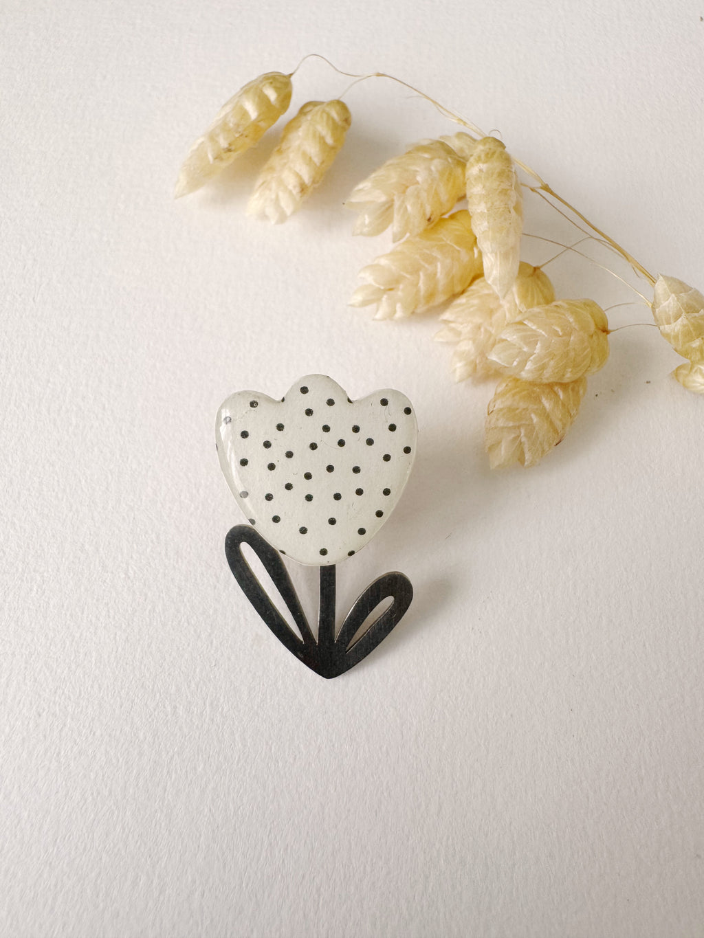Broche modulable LOUISE, blanc, noir, argenté, motif pois