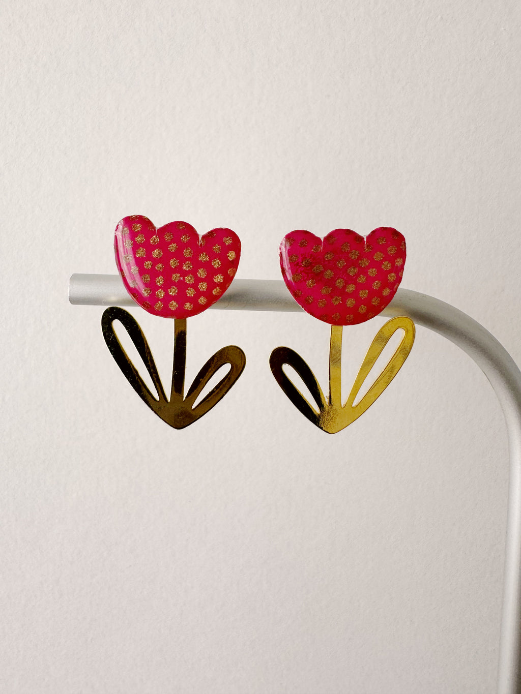 Boucles modulables LOUISE, rose, doré, motif pois